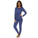 Plus Size Women's Thermal Crewneck Long-Sleeve Top by Comfort Choice in Evening Blue Stars (Size 2X) Long Underwear Top