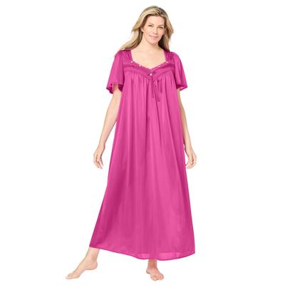 Plus Size Women's Long Silky Lace-Trim Gown by Only Necessities in Paradise Pink (Size 3X) Pajamas