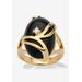 Women's Yellow Gold Plated Natural Black Onyx and Round Crystal Ring by PalmBeach Jewelry in Onyx (Size 7)