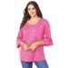 Plus Size Women's Bell-Sleeve Ultimate Tee by Roaman's in Vintage Rose (Size 22/24) Shirt