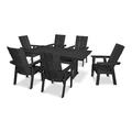 POLYWOOD® Modern Curveback Adirondack 7-Piece Farmhouse Outdoor Dining Set w/ Trestle Legs Plastic in Black | Wayfair PWS377-1-BL