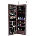 Latitude Run® Fashion Simple Jewelry Storage Mirror Cabinet w/ LED Lights Can Be Hung On The Door Or Wall Manufactured Wood in White | Wayfair