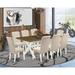 Winston Porter Aimee-Jo 9-Pc Dining Table Set - 8 Kitchen Chairs & 1 Modern Rectangular Distressed Jacobean Wood Dining Table Top w/ High Chair Back | Wayfair