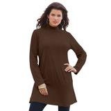 Plus Size Women's Mockneck Ultimate Tunic by Roaman's in Chocolate (Size 2X) 100% Cotton Mock Turtleneck