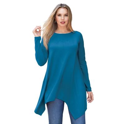 Plus Size Women's Handkerchief Hem Ultimate Tunic by Roaman's in Peacock Teal (Size L) Long Shirt