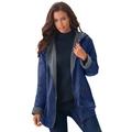 Plus Size Women's Hooded Jacket with Fleece Lining by Roaman's in Evening Blue (Size 3X) Rain Water Repellent