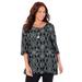 Plus Size Women's Easy Fit 3/4-Sleeve Scoopneck Tee by Catherines in Black Damask (Size 1XWP)