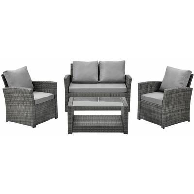 Roma Polyrattan Set Sitzgruppe Lounge Tisch Garnitur Gartenmöbel Grau - Svita