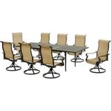 Hanover Brigantine 9-Piece Dining Set with an Expandable Cast-Top Dining Table and 8 Sling Swivel Rockers