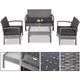 Salon de jardin en polyrotin gris 7 pièces chaises banc coussins ensemble lounge
