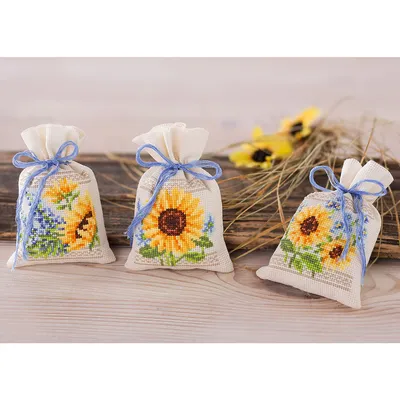 Geschenk- und Kräutersäckchen Sonnenblumen, 3er-Set