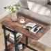 Height Adjustable C Table, Sofa Side Tables, Mobile End Table with Storage Shelves