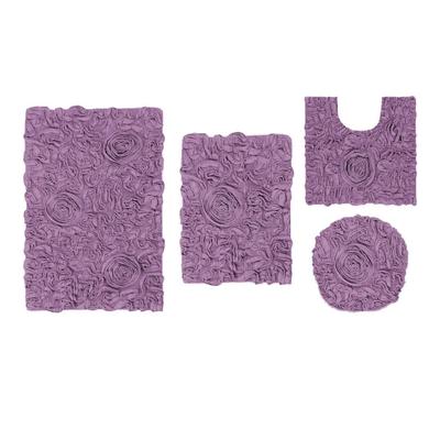 Bell Flower 4 Piece Set Bath Rug Collection by Home Weavers Inc in Purple