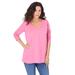 Plus Size Women's Long-Sleeve V-Neck Ultimate Tee by Roaman's in Vintage Rose (Size 30/32) Shirt