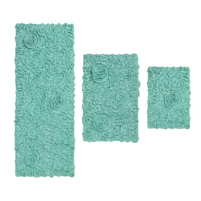 Bell Flower 3 Piece Bath Rug Collection by Home Weavers Inc in Turquoise