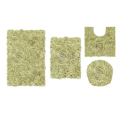 Bell Flower 4 Piece Set Bath Rug Collection by Home Weavers Inc in Green