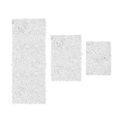 Bell Flower 3 Piece Bath Rug Collection by Home Weavers Inc in White