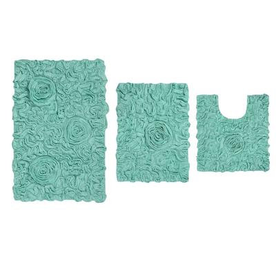 Bell Flower 3 Piece Bath Rug Collection by Home Weavers Inc in Turquoise