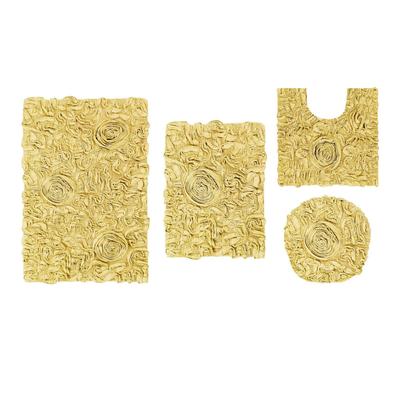Bell Flower 4 Piece Set Bath Rug Collection by Home Weavers Inc in Yellow