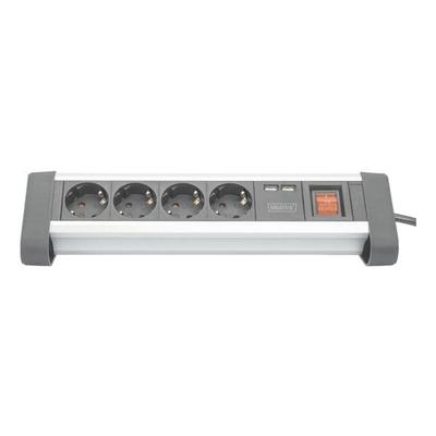 Digitus 4-fach-Steckdosenleiste mit Aluminumgehäuse »DA-70614« inkl. USB-Anschlüssen grau, 35x5x6 cm