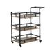 Rustic Three Tier Wood and Metal Serving Cart, Black and Brown