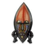 Handmade Ntoboase I African Beaded Wood Mask (Ghana) - 9.75" H x 4.7" W x 2.8" D