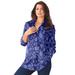 Plus Size Women's Long-Sleeve Kate Big Shirt by Roaman's in Navy Stamped Floral (Size 28 W) Button Down Shirt Blouse