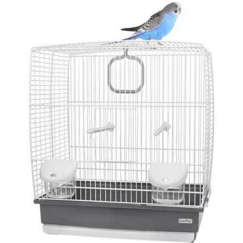 Vogelkäfig Käfig für Vögel Wellensittichkäfig Metall Vogelbauer klein grau weiß Transportkäfig mit