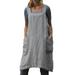 Niuer Women Dresses Casual Loose Square Neck Strap Tunic Sleeveless Summer Casual Overall Dress Cross Back Dress with Pockets Gray XXXL(US 16-18)