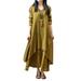 Sexy Dance Oversize Vintage Kaftan Cotton Linen Maxi Dress For Lady Front Button Down Ruffle Tunic Dress For Women High Low Hem Pleated A Line Dress T Shirt Dress