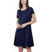 UKAP Short Sleeve U Neck Tunic Dress for Trendy Lady Summer Boho Solid Color T Shirt Dress Short Sleeve Pockets Dresses Dark Blue M(US 8-10)