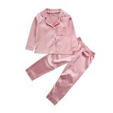 MERSARIPHY 2Pcs Kids Unisex Pajama Set Solid-Color Long-Sleeves Top+Pants