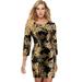 Women Sequined Bodycon Dress 3/4 Sleeves O Neck Evening Party Casual Mini Dress