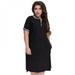 Sonbest Plus Size Straight Dresses Women O-Neck With Zippers Big Size Summer Casual Loose Solid Dress Black XL