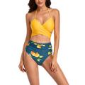 US Sexy Ladies Women Floral Swimwear Swimsuit Tops With Swim Briefs Bottoms Two Pieces Halterneck V Neck High Waist Bandage Beachwear Monokinis Bikini Sets Tummy Control Bathing Suit Swimming Costumes