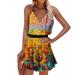 Sexy Dance Strappy Cami Dress for Trendy Lady Sleeveless Camisole Floral Print Sexy Sling Dress Womens V-Neck Backless Printed Sundress Yellow XXXL(US 20-22)