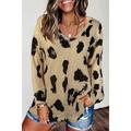 Women's Leopard Print Tops Loose V Neck Leopard Print Blouse Oversized Leopard Print Shirt Long Sleeve Top