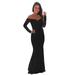 Women Black Crochet Off Shoulder Maxi Evening Party Dress