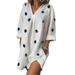 Women's Summer Casual Loose Oversized Polka Dot Print Linen Dresses 3/4 Sleeve V Neck Split Midi Dress With Pockets Plus Size S-XXXXXL