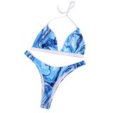 Xiaodriceee Women Bikini Set, Blue Ocean Tie Dye Printed Halter Swim Bra and Panty Swimwear Swimsuits