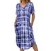 Fashion Boho Printed Dress for Women Loose V Neck Midi Long Dress Casual Baggy Summer Beach Sundress Ladies Kaftan Shirt Dress