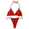 Binpure Womens Solid Color Thong Bikini Set Skimpy Triangle Swimsuit Swimwear