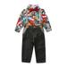 Little Boys Gentleman Outfits Long Sleeve Floral Printed Button Down Shirts with Lace Bow Tie + Suspenders Denim Jeans Pants Toddler Boy Clothes Set