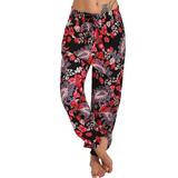 Lumento Women Floral Print Boho Yoga Pants Harem Pants Jogger Pants Lounge Trouser Red Floral Print S