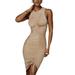 New Women Dress Sleeveless Turtleneck Drawstring Pleated Sexy Dress Solid Fashion Outdoor Dress