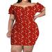 MAWCLOS Women's Sexy Elegant Plus Size Dress Off Shoulder Short Sleeve Mini Dress Cocktail Party Floral Dress