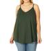 Women & Plus Front and Back Reversible Spaghetti Strap Flowy Cami Tank Tops (Army Green, 1X)