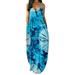 Avamo Dress for Women Tie Dye Print V Neck Sleeveless T Shirt Dress Halter Straps Pockets Boho Maxi Dress
