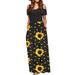 Hesxuno Women Summer Cold Shoulder Floral Flowy T-Shirt Short Sleeve Midi Swing Dress with Pockets