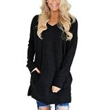 Women's Loose Long Sleeve V-neck Pocket Split T-shirt